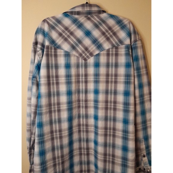 Cinch Mens XXL Modern Fit Western Shirt Teal Gray Plaid Saw Tooth Pockets -Snaps - Picture 5 of 12